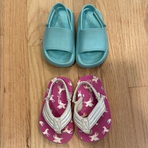 Old Navy Kids Aqua Slides and Cat & Jack Sling Back Unicorn Sandals Toddler Girl